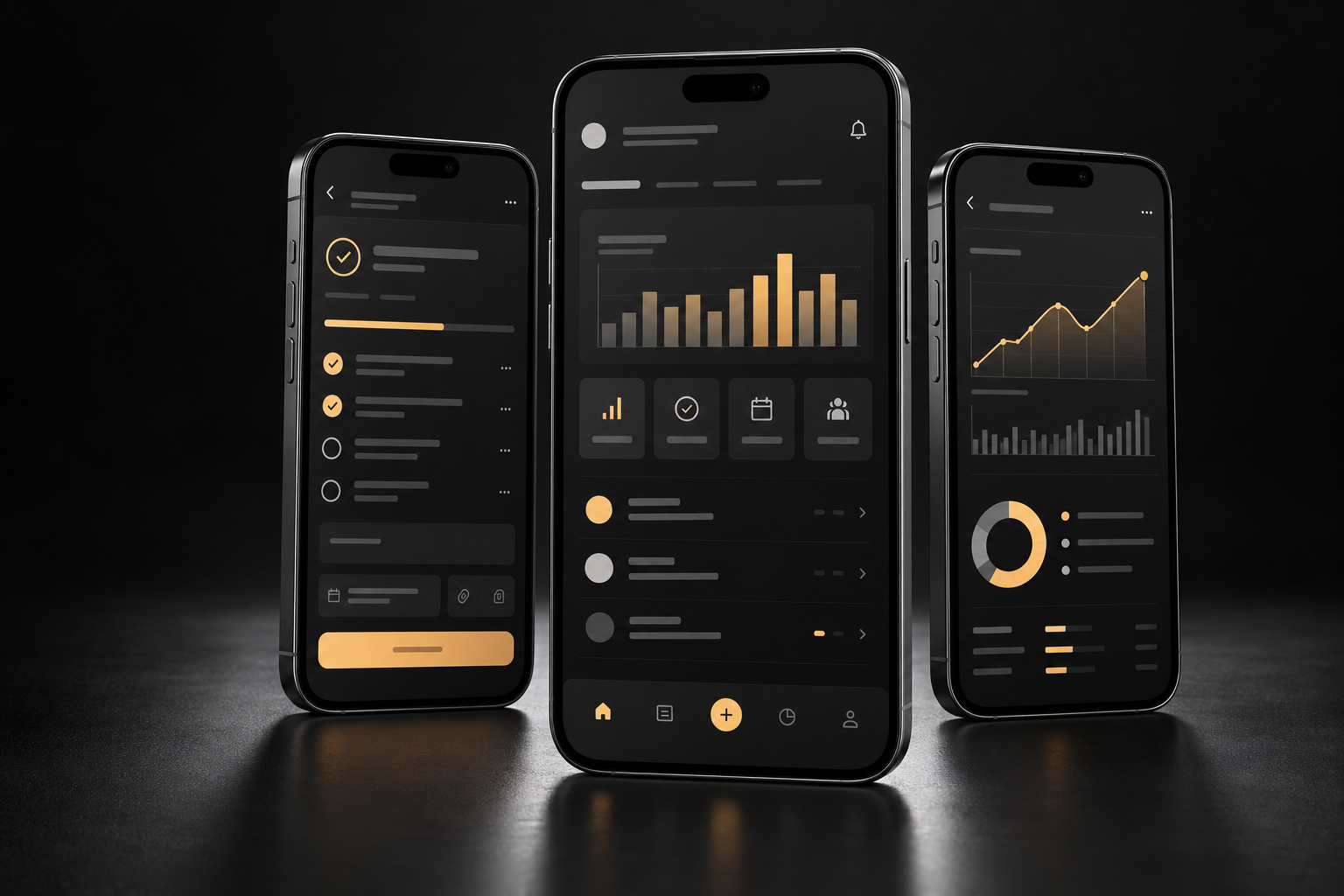 Mobile application screens showing connected product workflows